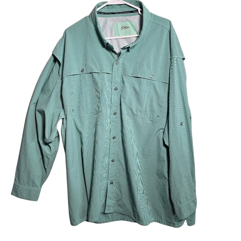 World Wide Sportsman Mens 4XL Fishing Shirt Green Micro Check Long Sleeve Vent